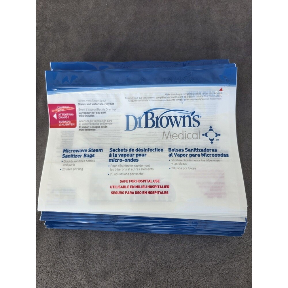 (10) Dr. Brown's Microwave Steam Sterilizer Bags for Baby Bottles,Hospital Grade